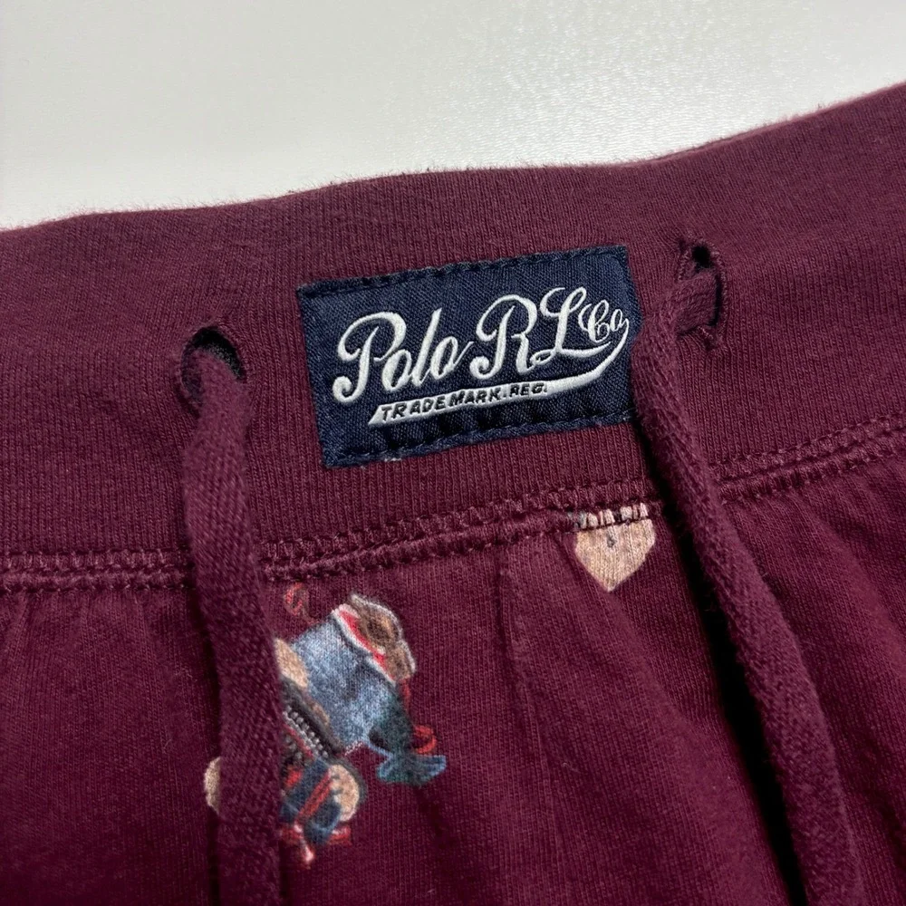 Polo Ralph Lauren Polo‎ Bear Pajama Sleep Pants Joggers Sz Small Burgundy Maroon